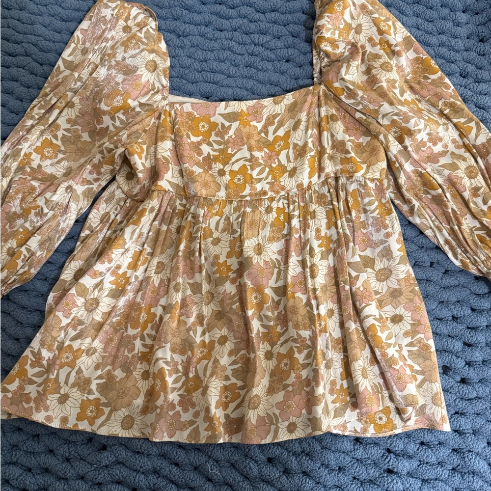 60s Floral Puff Sleeve Blouse